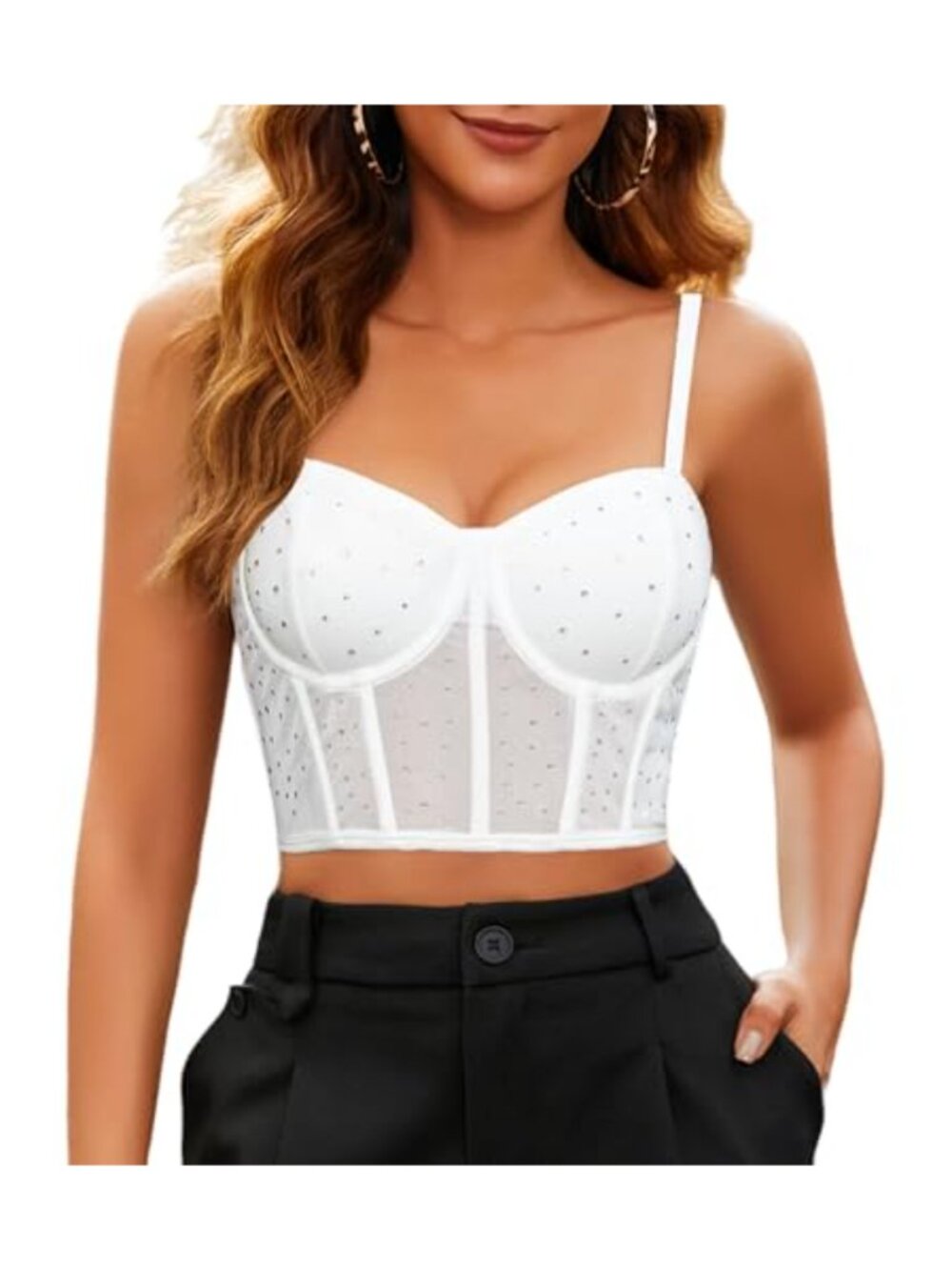 Women's Bustier Corset Top Push Up Lace Rhinestone Party Club